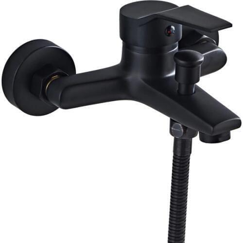 Classic Bathroom Shower Faucet Set Black Triple Bathtub Faucet Wall Mounted Cold Hot Water Mixing Valve Shower Head Hose Holder