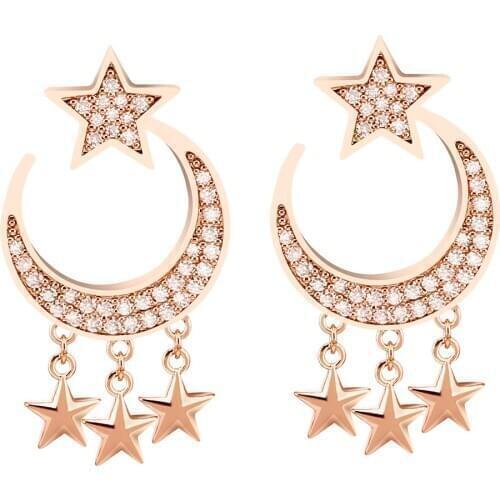 Big Hoop Cubic zirconia Moon star Earrings For Women Multi Crystal Star Charms Tassels Rose Gold Jewelry Party Wedding Gift new
