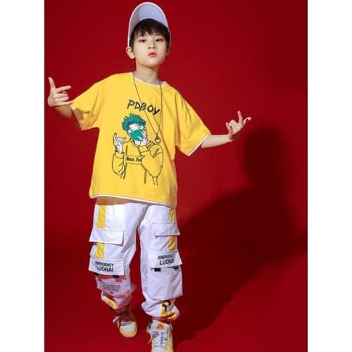 Hip Hop Dance Costume Boys Girls Carnival Clothing Graffiti Tee Cargo Pants Shorts Ballroom Jazz Dance Clothes Show Rave Wear