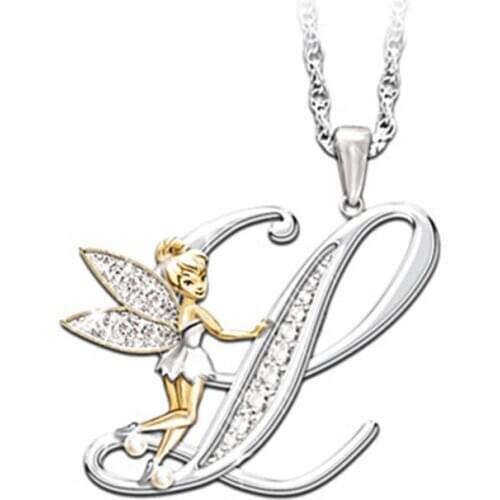 Creative elf collarbone Necklace womens simple necklace with micro Rhinestone letter Pendant