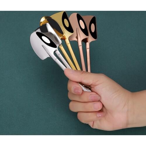 1PCS Stainless Steel Iron Shovel Spoon Coffee Ice Cream Spoon Engineering Shovel Retro Cute Square Head Spoon Kitchen Gadget