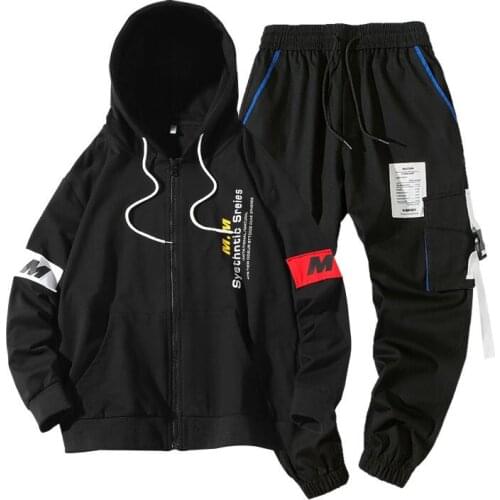 M-5XL Men Autumn Casual Sportswear Hooded Jacket Coat+Pants Two Pieces Set Male Hip Hop Streetwear Tracksuit Mens Sporting Suit