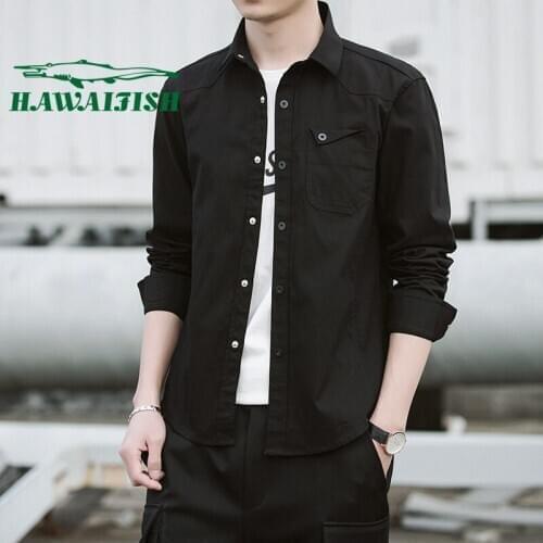 Mens jacket spring and autumn new Korean version trend all-match tooling shirt mens solid color shirt multi-color optiona