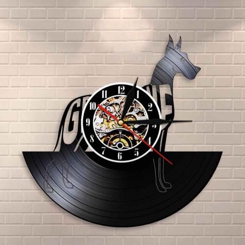 Animal Vinyl Record 3D Dog Silhouette Wall Art Decor Clock Wall Watch Clock Living Room Decoration Pet Dog Lover Gift