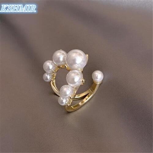 2021 New Creative U-Shaped Gold Pearl Opening Rings For Woman Korean Fashion Jewelry Wedding Goth Girls Sexy Finger Accessories