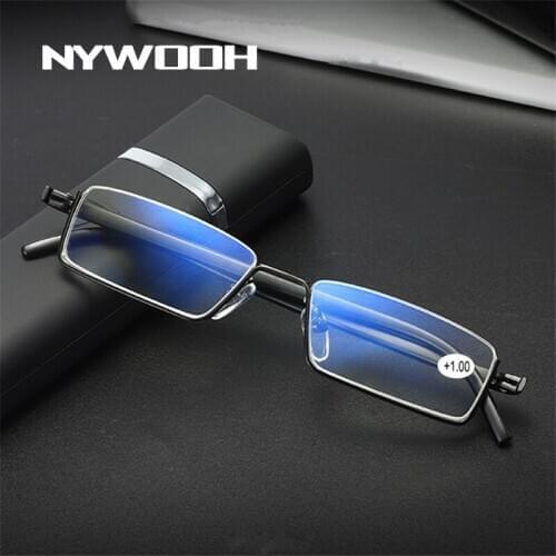 NYWOOH TR90 Half Frame Men Reading Glasses Women Anti Blue Light Hyperopia Eyeglasses Presbyopia Eyewear with Case