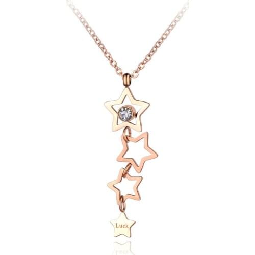 Titanium Stainless Steel CZ Crystal Star Choker Necklaces Jewelry Trendy Luck Pendant Chain Necklace For Women N19056