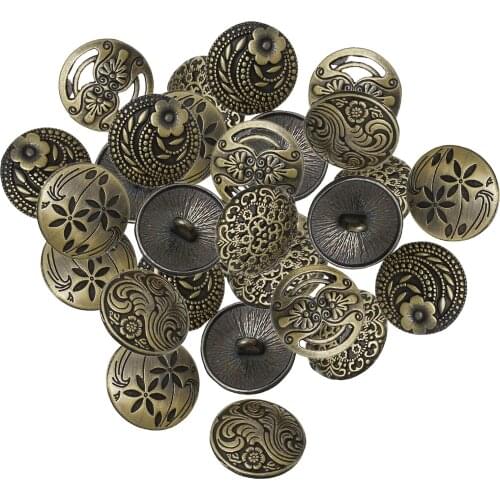 Pack 30pcs Antique Bronze Color Flower Pattern Engraved Shank Buttons for DIY Crafts Sewing
