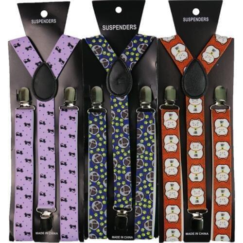 Adjustable Elasticated 2.5cm Wide Animal Print Suspender Straps Unisex Men Womens Y-Shape Elastic 3 Clip Suspenders