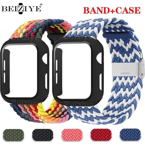 Adjustable Braided Solo Loop+Case For Apple Watch Band 42mm 38mm 40mm 44mm Elastic Bracelet Watchband For iWatch Series 6 SE 5 4