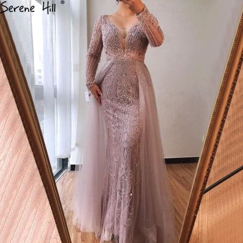 Serene Hill Luxury Muslim Pink With Train Mermaid Elegant Evening Dresses Gowns For Woman Party LA70433