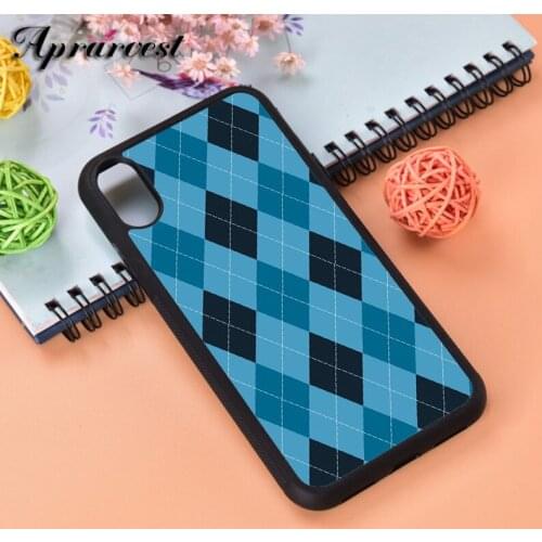 Aprarvest Navy Blue Argyle Silicone Rubber Phone Case Cover For iPhone 6 6S 7 8 PLUS X XS XR 11 12 MINI PRO MAX