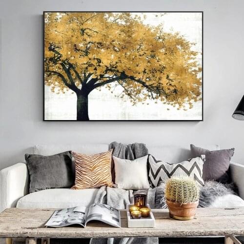 Nordic Vintage Golden Trees Posters Modern Pop Wall Art Canvas Prints Trees Landscape Painting On The Wall Picture Cuadros Decor
