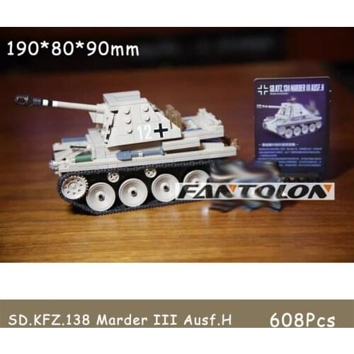 608Pcs SD.KFZ.138 Marder III Ausf.H Marder Military Series Building Blocks WW2 DE Tank Brick With 3 Army Figures Model Gift Toy