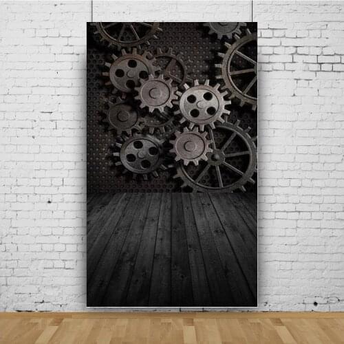 Dark Gray Wooden Floor Gears Running Portrait Photography Vinyl Background Decor Photocall Backdrop for Photo Studio Props