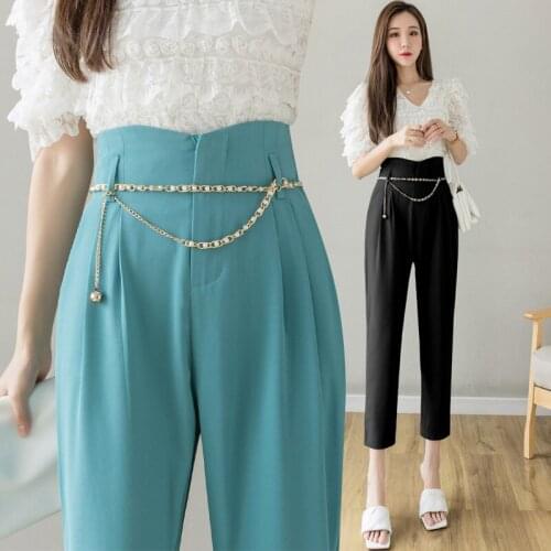 Summer New Chain Thin Casual Straight Pants Harlan Professional Suit Pantalon Femme High Waist Pants Spodnie Dresowe Damskie