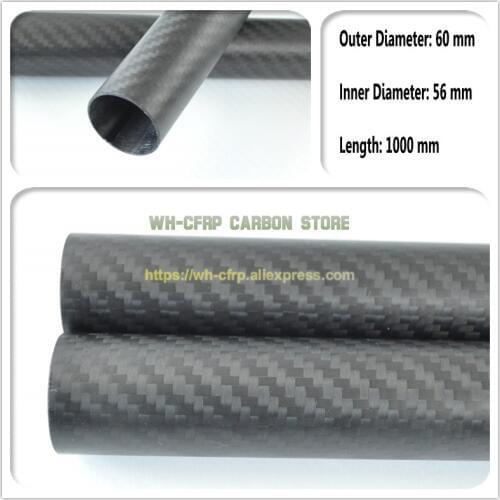 60mm OD x 56mm ID Carbon Fiber Tube 3k 1000MM Long (Roll Wrapped) de tubo de fibra de carbono de 3 K para Quadcopter brazo DIY