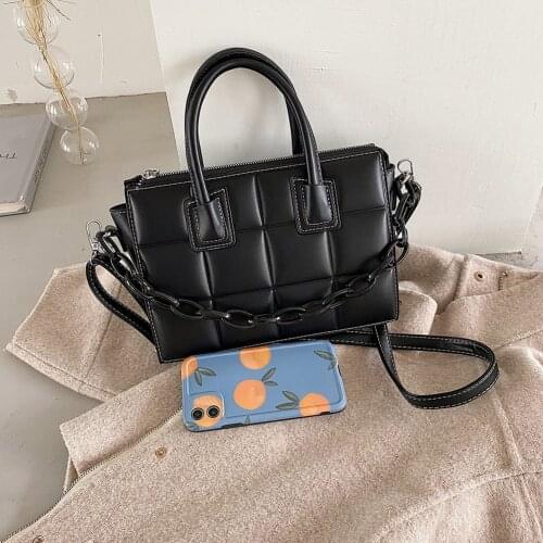 Vintage Checker Pattern Chain PU Leather Shoulder Messenger Bags For Women Casual Solid Color Ladies Small Crossbody Handbags