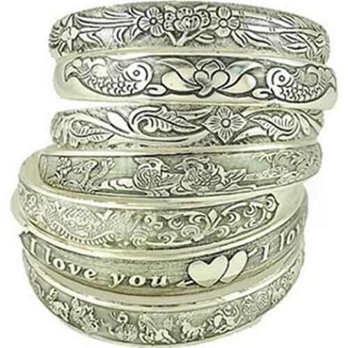 Vintage Femme Bracelet Silver Color Carved Flower Adjustable Bangles Metal Cuff Wide Bracelet Jewelry Women Gifts