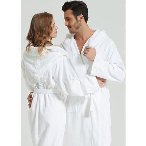 High Quality Winter Cotton Towel Bathrobe for Men Women Warm Dressing Gown Female Long White Robes Couple Badjas