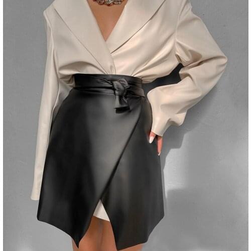 Women Sexy Solid PU Leather Skirts Office Lady Elegant Pencil Skirt Spring Autumn High Waist Skirt