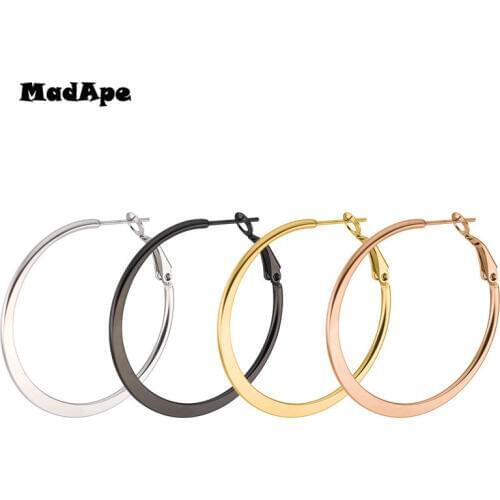 MadApe 2019 Fashion Exaggerated Titanium Stainless Steel Hoop Earrings For Women Round Flattened Hoops Earrings Jewelry