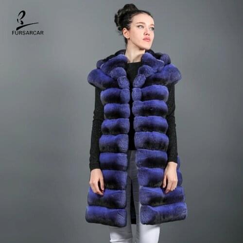 FURSARCAR Genuine Fur Natural Rex Rabbit Fur Sleeveless Thick Warm Winter Coat Slim Women High Quality Casual Style Overcoat