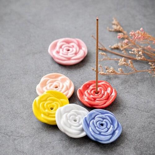 1PC 5 Colors Rose Shape Incense Holder Mini Incense Sticks Burner Ceramic Cones Censer Teahouse Desk Home Decoration Accessories