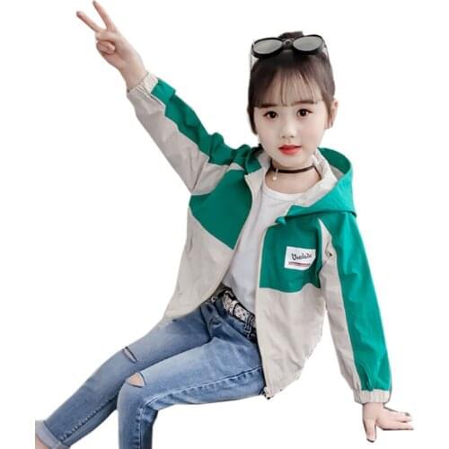 2021 Fashion Girls Jackets Hooded Outerwear Children Clothing Hooded Jacket Kids Clothing For 4-12 Years Girls Letter Zip Coats