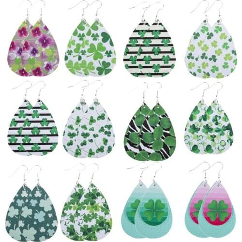 2021 Wholesale Leather Earrings Irish Green Festival Earrings St. Patricks Day Clover Earrings