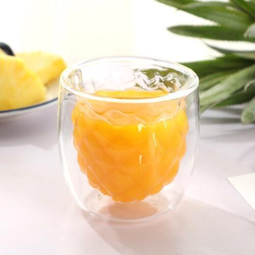 250ml Creative Pineapple Double Glass Mug Modern Simple Milk Breakfast Cup Fruit Shaped Tea Cup Girlfriend Gift Coffee Cup