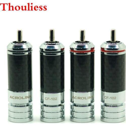 Thouliess 4pcs HiFi RCA Connector CF-102(R) Rhodium Plated RCA Plug Carbon Fiber Interconnects Cable for DIY RCA Audio Cable