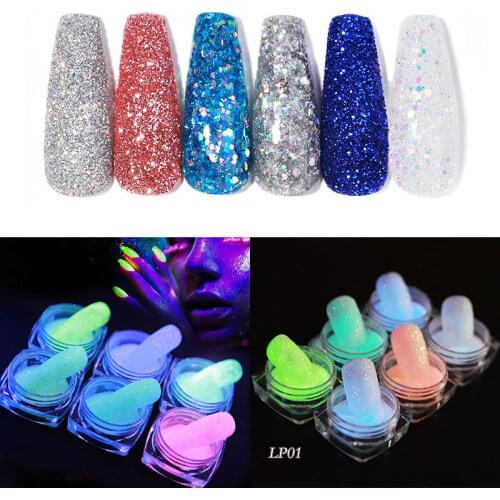 6pcs/set Nail Glitter Mermaid Shinny 3d Nail Sequin Laser Holographic Pigment Powder Nail Beauty Chrome Shading Diy Powder