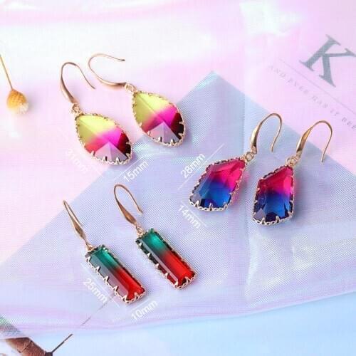 8Seasons New Fashion Handmade Colorful Gradient Irregular Crystal Dangle Earrings Women Party Club Gold Metal Earrings Jewelry