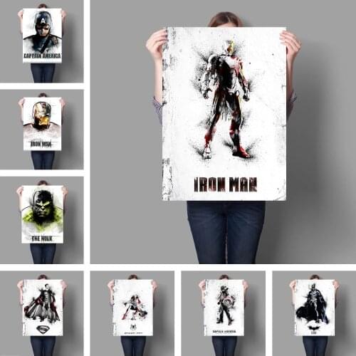 Watercolor Marvel Comics Avengers Superhero Hulk Iron Man Black and White Posters Canvas Painting Living Room Bedroom Decor Art