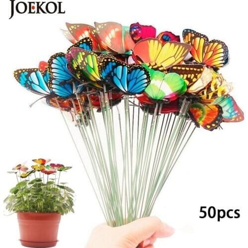 50Pcs/lot Colorful Whimsical Butterfly Stakes Garden Simulation Butterflies Decoration 7cm Butterfly Stakes Flower Pots Decor