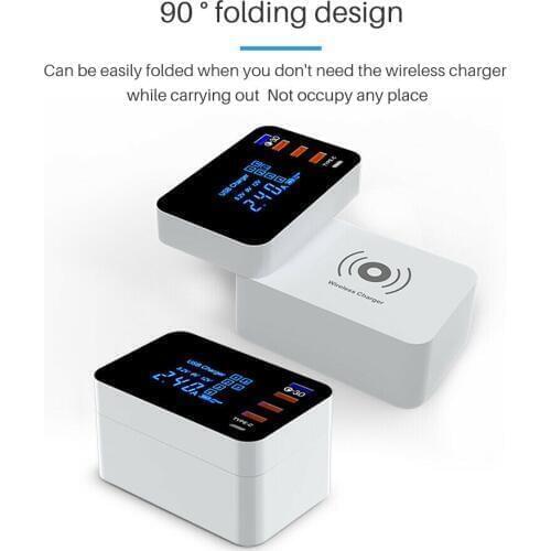QI Wireless Charger Quick Charge 3.0 Smart USB Type C Charger Station HUB Led Display Fast Charging Power Adapter Desktop Strip