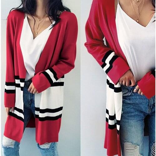 BKLD 2018 Warm Winter New Sweater Contrast Color Striped Women Long Sleeve Jumper Knitting Tops Woman Long Cardigans Female Coat