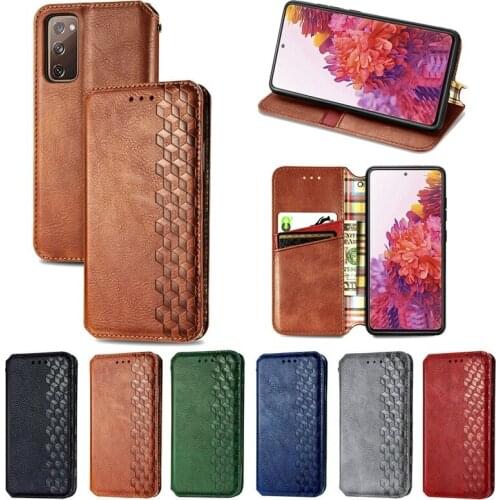 For Samsung Galaxy S20 S30 S21 FE Plus S10 E Note 20 Ultra F41 Lattice PU Leather Flip Wallet Magnetic Closure Phone Case Cover