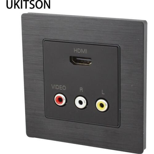 Black HDMI+RCA Wall Outlet Quality Audio Video AV Faceplate Panel 86x86mm For HDTV DVD Projector
