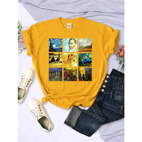 Van Gogh Works Sanskrit Print Womens Tops Harajuku Loose T Shirts Cartoons Summer Tshirt WomenS Style Crewneck Casual Tshirt