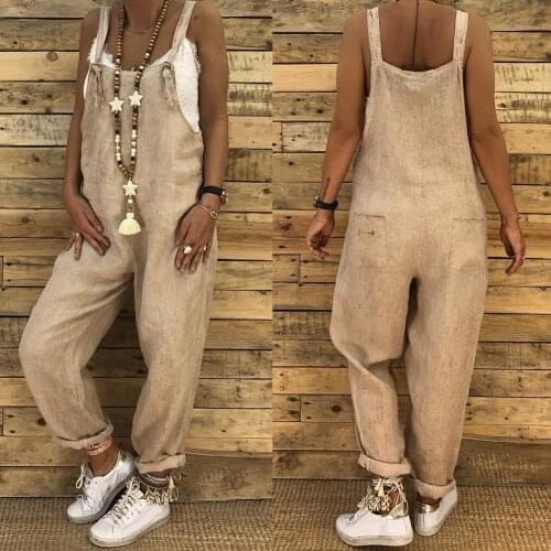 Women Jumpsuits Casual Solid Vintage Solid Color Sleeveless Adjustable Straps Loose Jumpsuit Bib Overalls Rompers