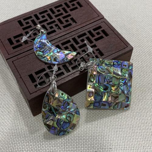 Abalone Shell Pendant Necklace Diamond Inlaid Geometric Shape for Jewelry Diy Pendant Necklace Bracelet Accessories Wholesale