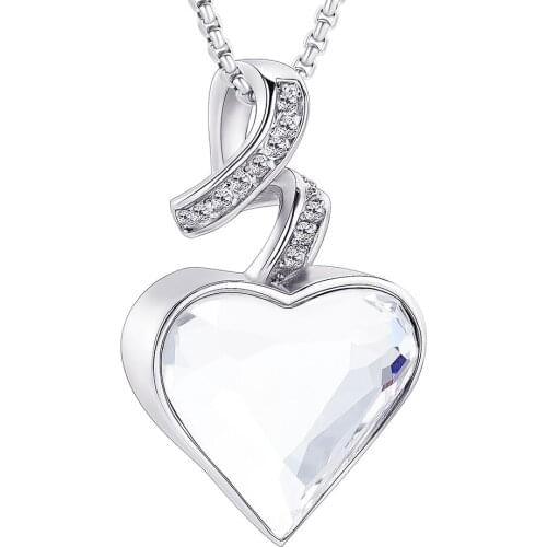 Ribbon Heart Cremation Jewelry Hold Clear Crystal Keepsake Memorial Urn Pendant Necklace For Ashes For Women - Engravable