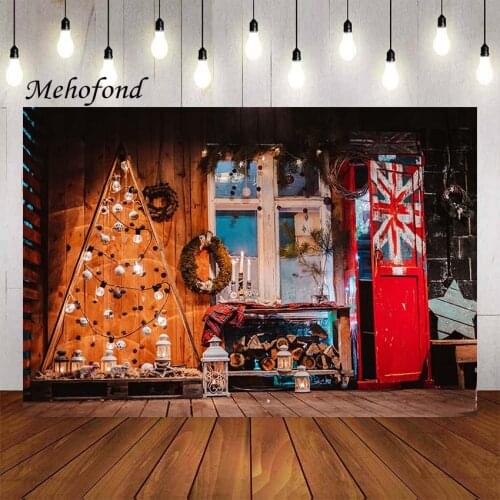 Mehofond Vintage Wooden House Christmas Photography Background Rustic Wood Glitter Lights Kids Portrait Backdrop Photo Studio