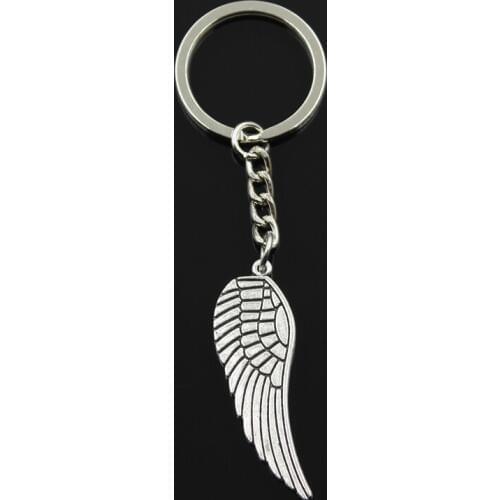 Fashion 30mm Key Ring Metal Key Chain Keychain Jewelry Antique Silver Color Plated Angel Wings 47x15mm Pendant