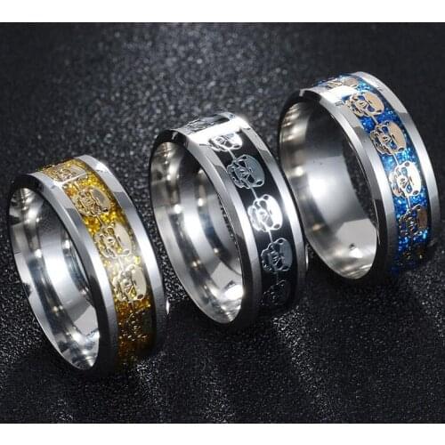 50pcs TOP Mens Punk Style Skull Rings BLUE BLACK GOLD Skeleton Stainless Steel Cool Rings Party Rings Gift Wholesale Jewelry