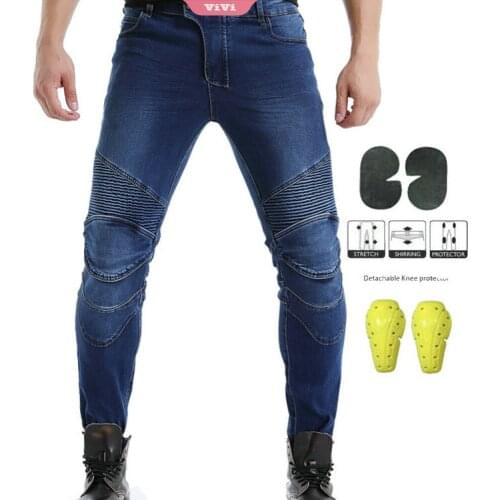 Mens Summer Motorcycle Jeans Zipper Breathable Cycling Pants Safety Protection Lining with Padded