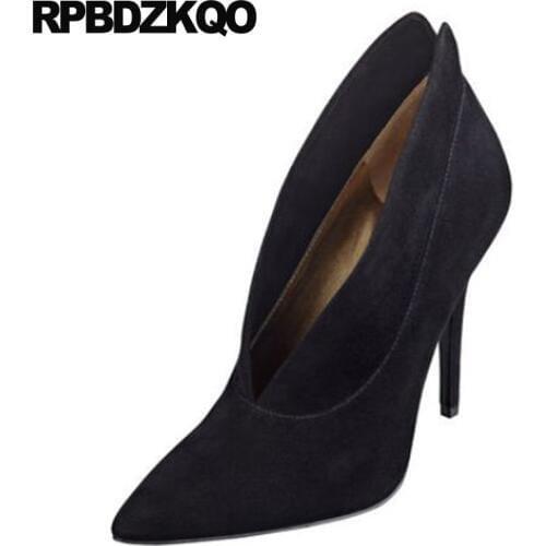 Pumps 2017 Wine Red Fashion Shoes Luxury Women Pointed Toe Size 4 34 Scarpin Genuine Leather High Quality Top Suede 3 Inch Heels