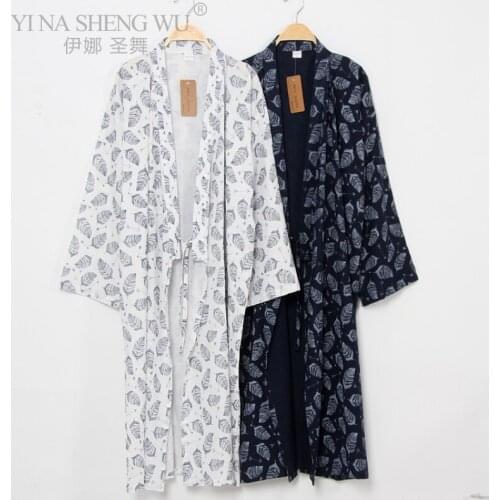 Japanese Style Kimono Nightgown MenS Bathrobe Spring Autumn Wind Loose Tie Long Thin Yukata Men Home Loose Sleepwear Nightgow